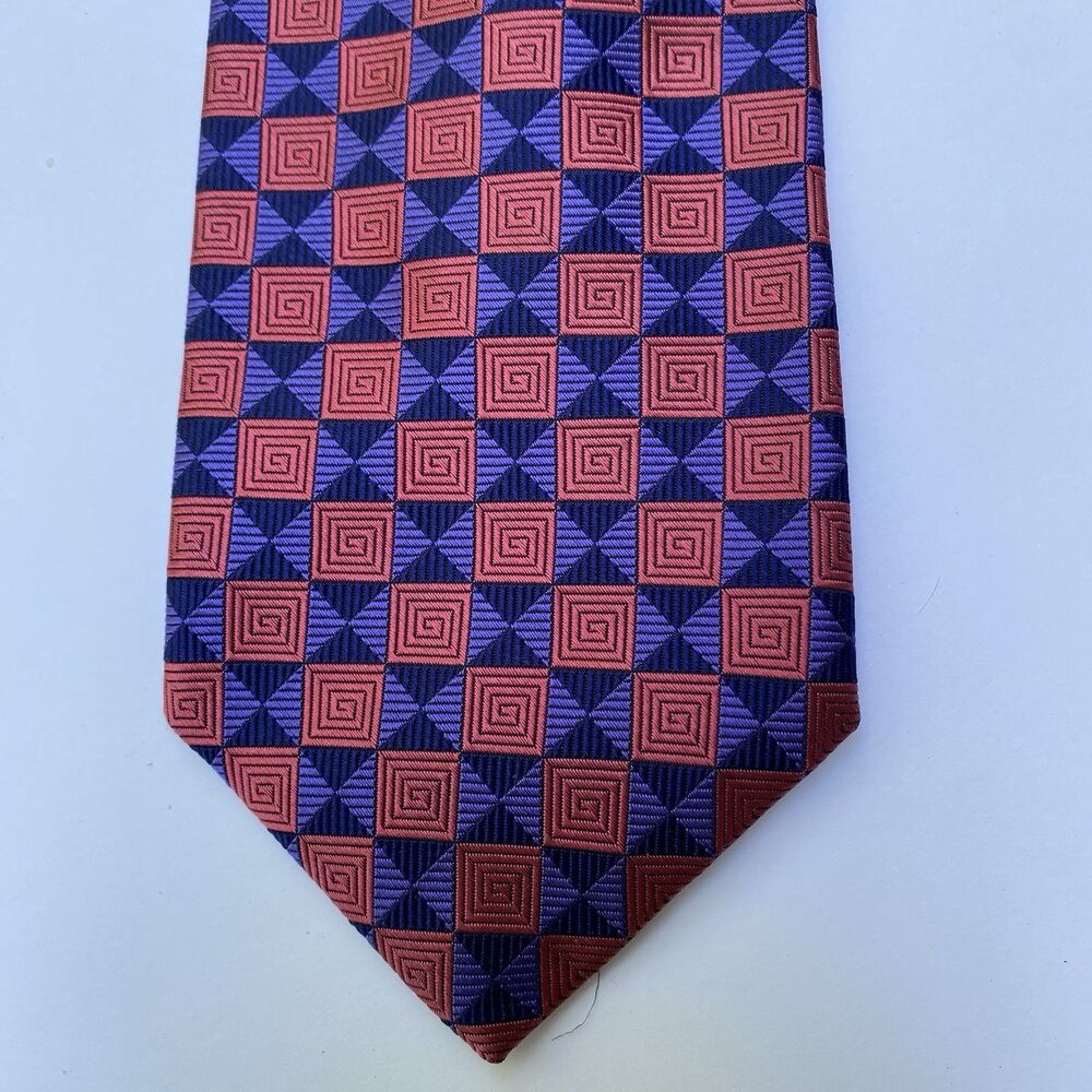 ROBERT TALBOTT Best of Class Silk Necktie USA Designer Red Blue GEOMETRIC